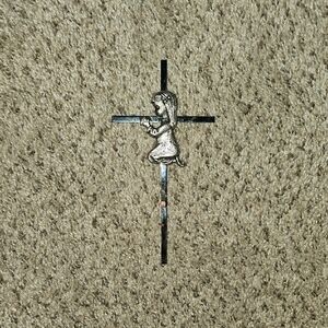 6in Silver Wall Cross with Praying Child